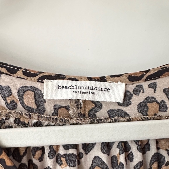 BEACHLUNCHLOUNGE | Brown Leopard Print Blouse Button Up Short Sleeve - Picture 3 of 11